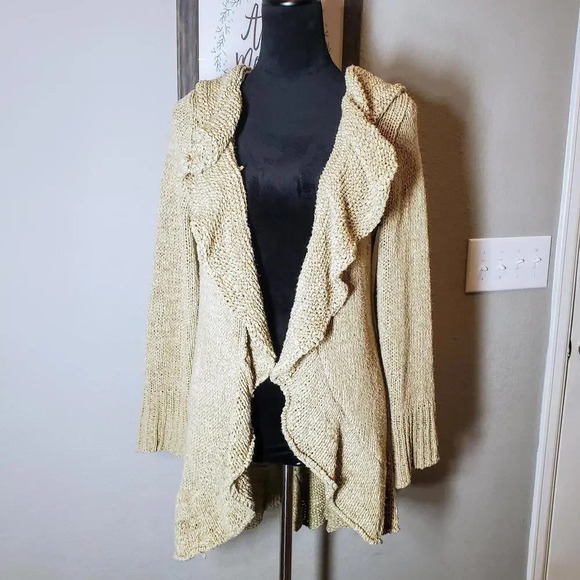 Venue Tan Knit Waterfall Neckline Size Large Women's Cardigan - Picture 7 of 12